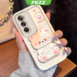 PBZZ FOR เคส สําหรับ OPPO reno 12 pro 5g reno 12 5g เคสโทรศัพท์ Softcase ซิลิโคนกันกระแทกออกแบบใหม่ความงามการ์ตูนแมวพร้อมที่วางสําหรับกระจก JTMMZJ01