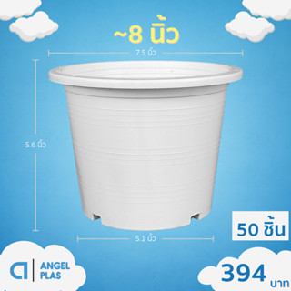 กระถาง 8 นิ้ว สีขาว จำนวน 50 ใบ สำหรับจัดสวน