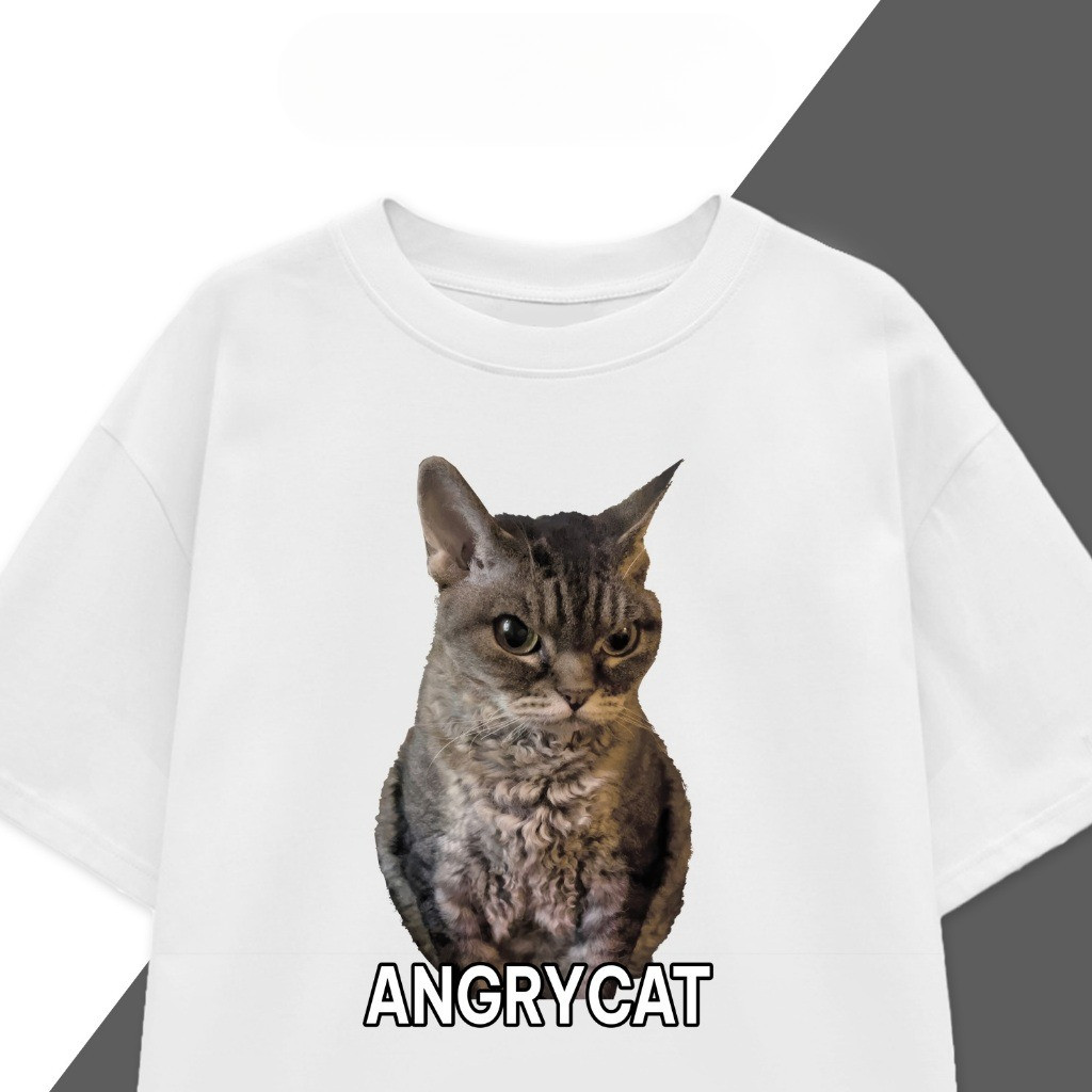 COD (จัดส่งภายใน 24 ชั่วโมง)MIEMIE เสื้อยืด Angry Cat Meme – เสื้อยืดพิมพ์ลาย Funny Meme, Expressive