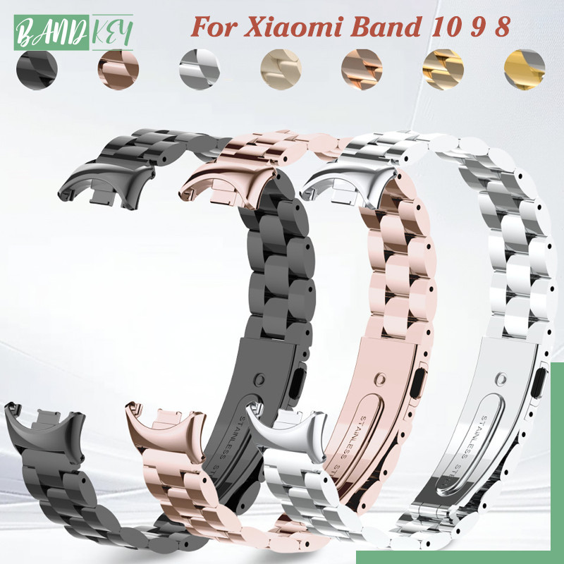 สายเรือนเวลาสแตนเลส for Xiaomi Mi Band 10 9 8 NFC สายโลหะสำหรับเปลี่ยน สายนาฬิกาปรับได้ for Smartwatch Miband 10 9 8