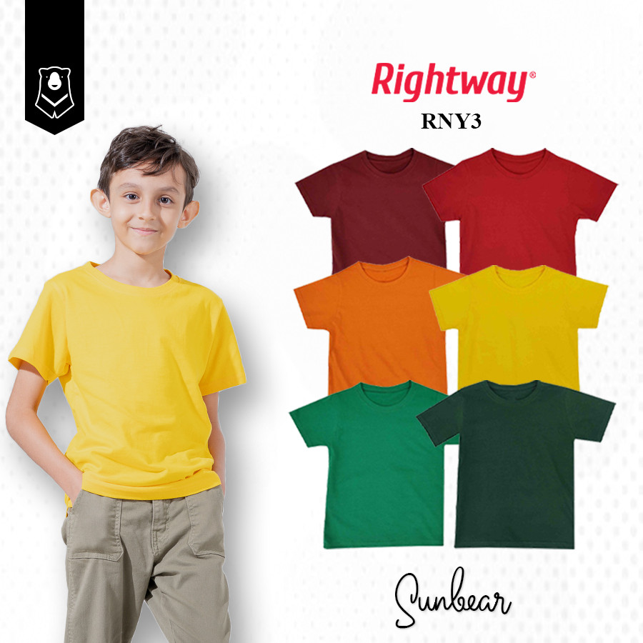 Rightway RNY3 Youth Kids Student Cotton Plain Round Neck T-shirt - Maroon Red Orange Yellow