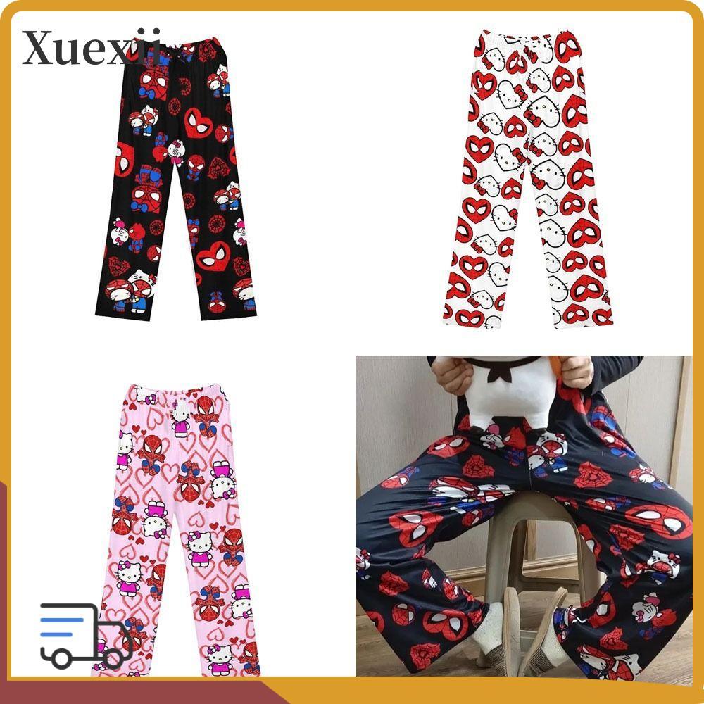 XUEXII กางเกง, ชุดนอนยืดหยุ่น, การ์ตูนน่ารักหลวม Pyjama กางเกงผู้ชาย