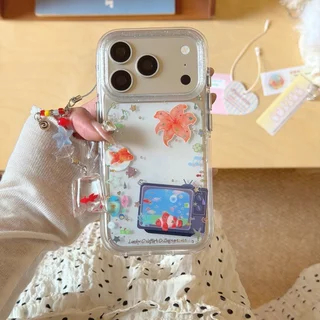 ปลอกปกแข็งโปร่งใสเข้ากันได้กับ iPhone 13 14 14Pro 14ProMax 15 15Pro 15ProMax 16 16Pro 16ProMax 17Pro 17ProMax เคสลายปลาทอง