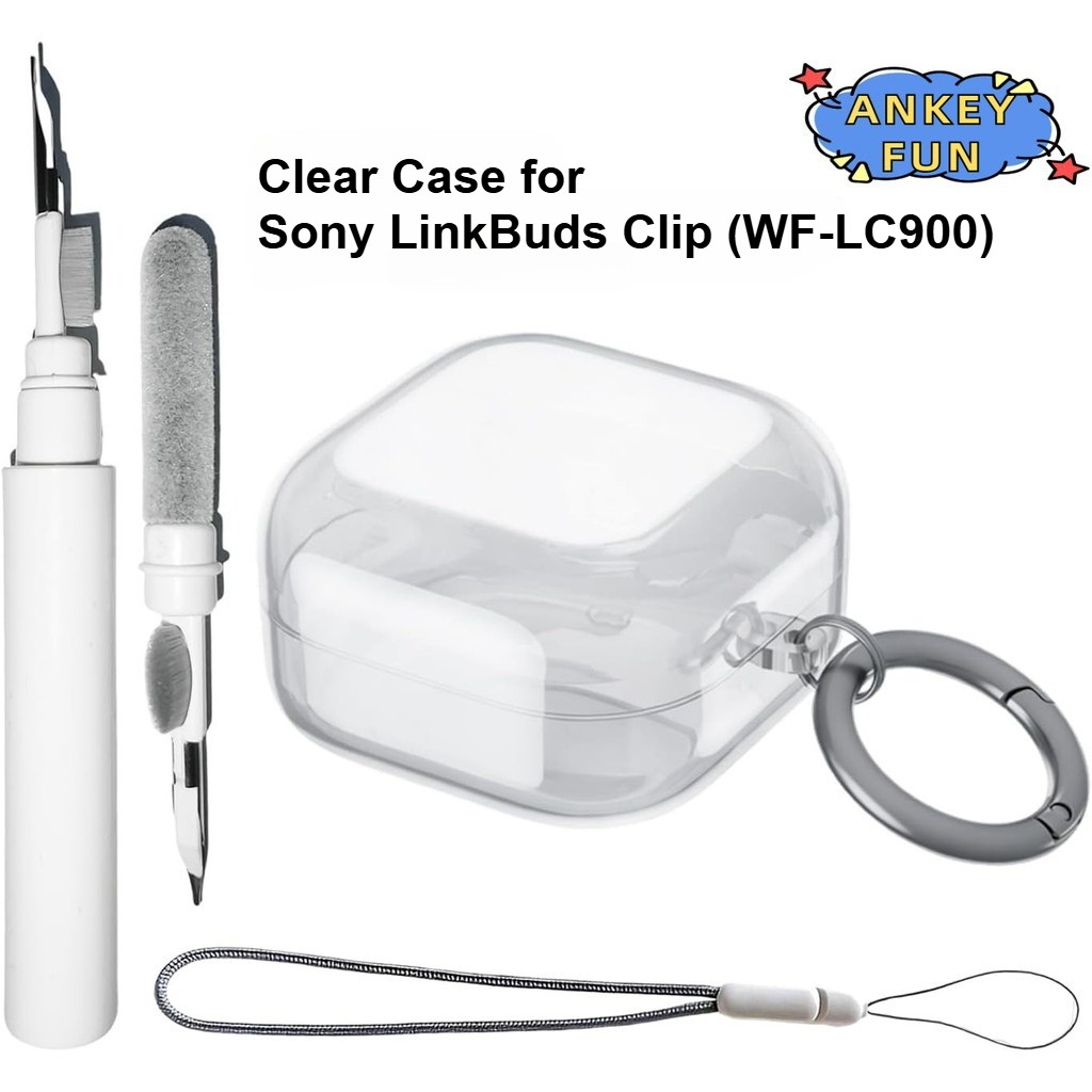 Clear Case for Sony LinkBuds Clip with Cleaning Kit Keychain Lanyard WF-LC900 Earbuds Soft TPU Highly Transparent Anti-Yellowing Cover