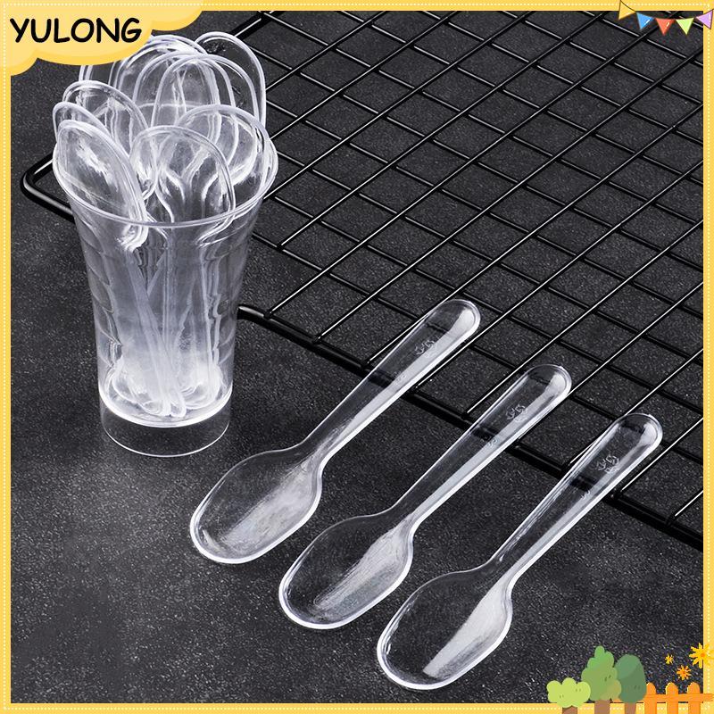 YU 200 ชิ้น Mini ช้อนพลาสติกใสทิ้ง Flatware สําหรับเยลลี่ไอศกรีมขนมหวาน NG