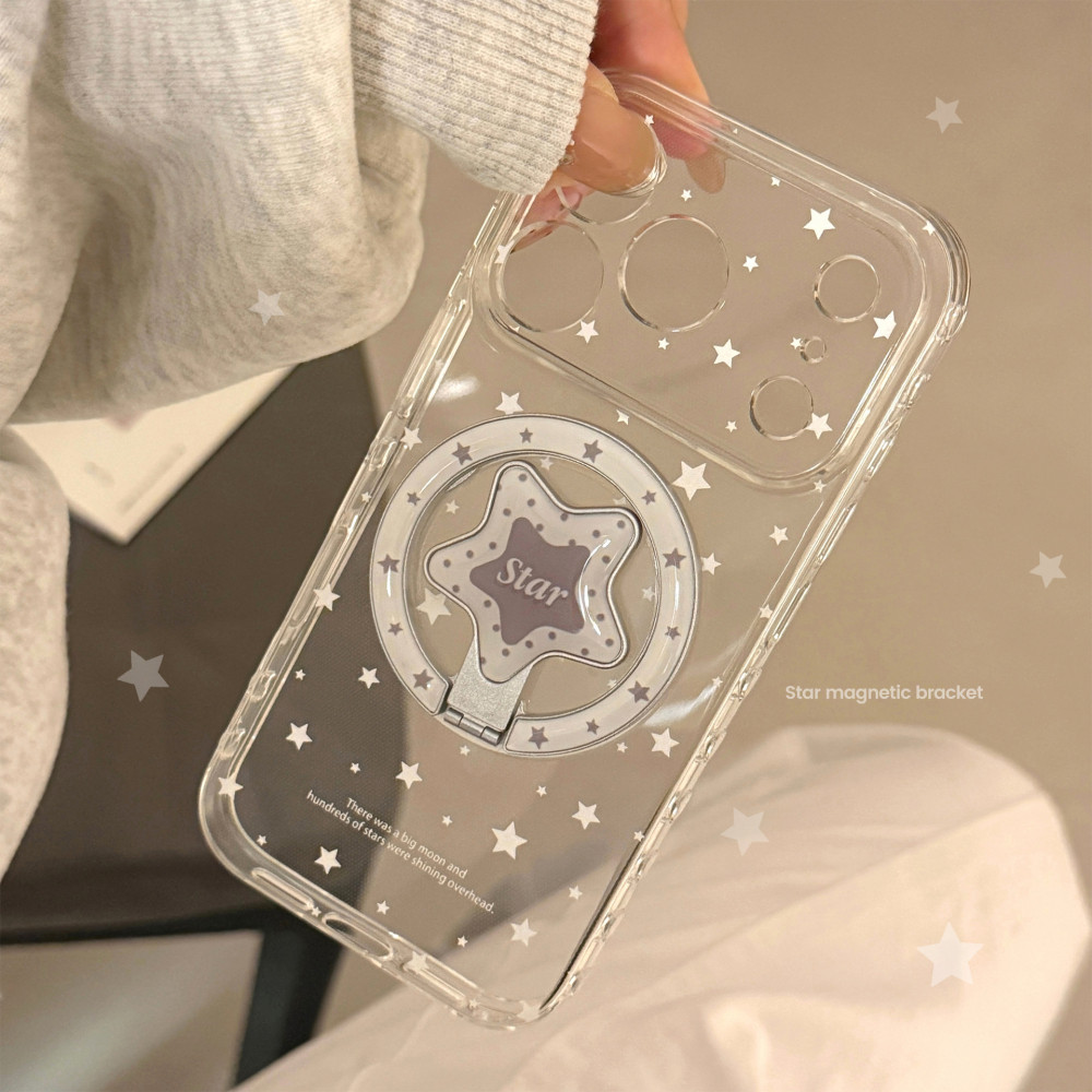 Ins Graffiti สีเทาดาวรูปพับแม่เหล็กผู้ถือกรณี iPhone สําหรับ iPhone 17 Pro Max 17 Pro 17 16 15 14 13 Anti Fall เลนส์ป้องกัน Soft Tpu Clear ฝาหลัง