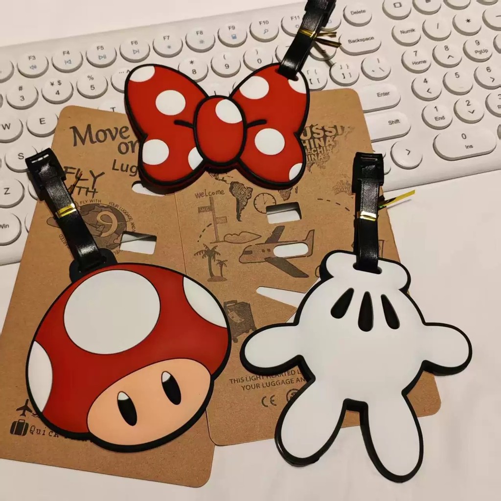 แท็กกระเป๋าเดินทาง ถุงมือการ์ตูนน่ารัก Bowknot Mushroom Head Travel ป้ายระบุ Anti-Lost แท็กกระเป๋าเด