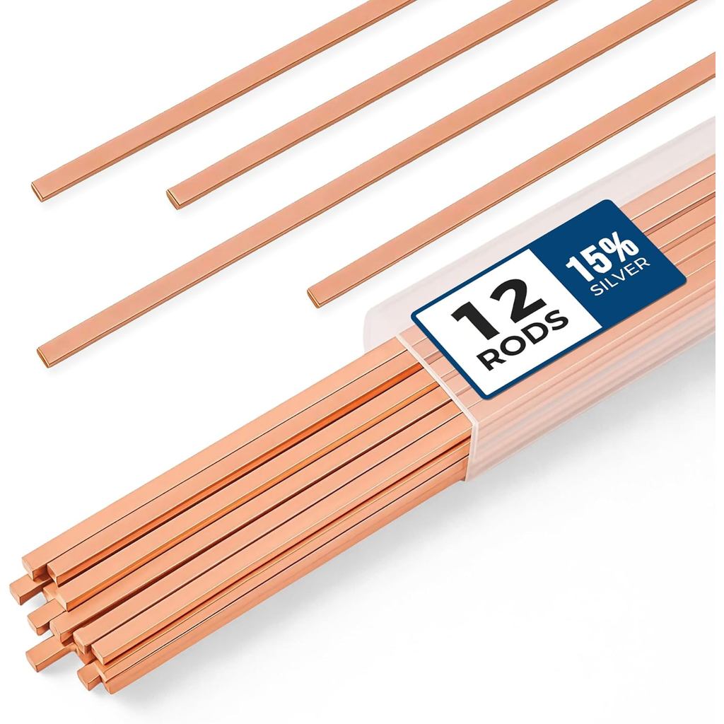12 pcs Brazing Rods AWS BCuP-5 15% Silver Solder Phos Copper Brazing Alloy Flat Welding Rods 0.050 "