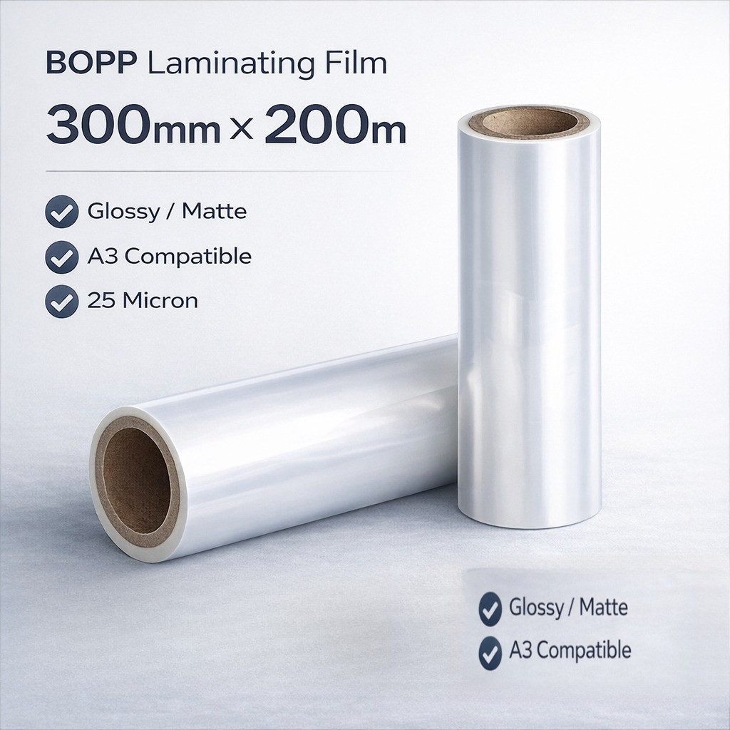 ฟิล์มเคลือบม้วน BOPP Film 300mm x 200m (Glossy/Matte) ฟิล์มเคลือบยูวี สำหรับเคลือบปก A3 A3+ เมนู ใช้กับเครื่องเคลือบม้วน