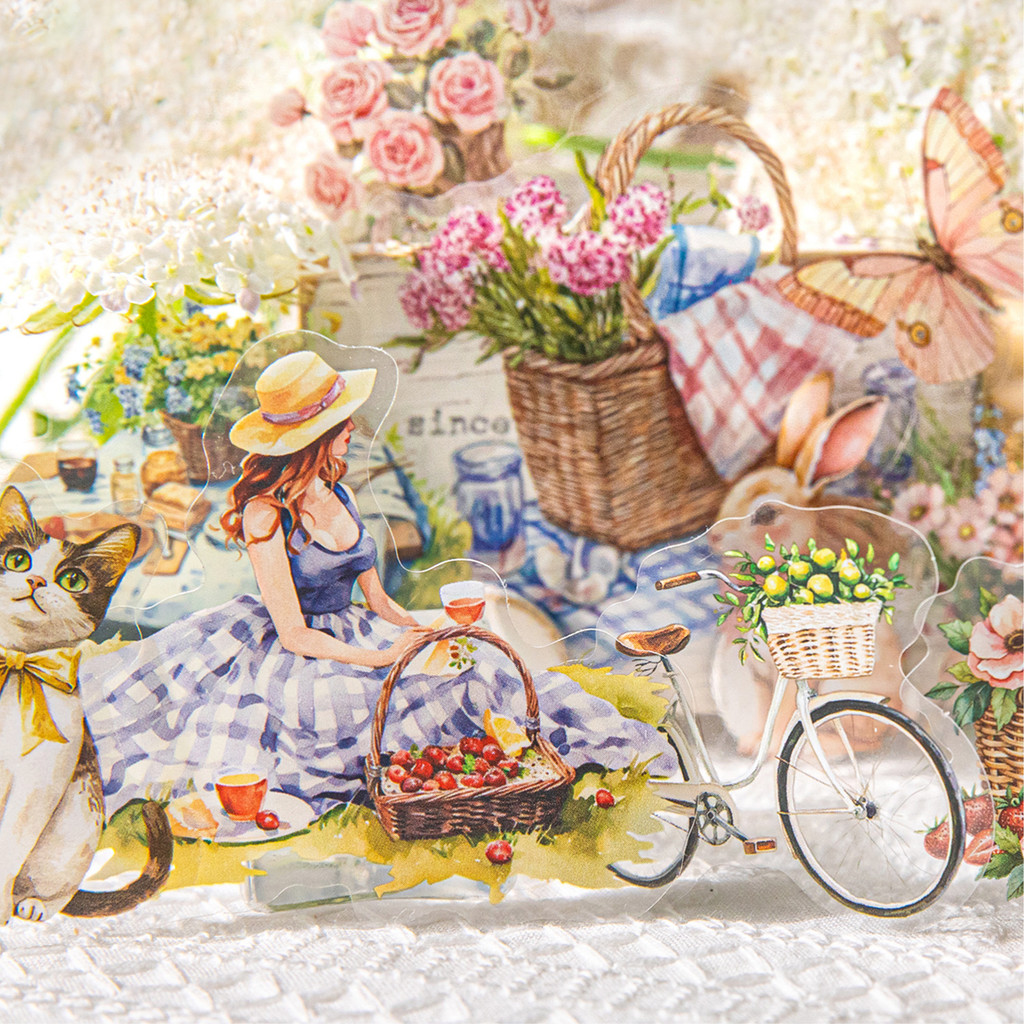 P PET White Ink Sticker Pack Leisure Life Series Leisure Theme วัสดุคู่มือตกแต่งตัดสติกเกอร์ฟิล์ม