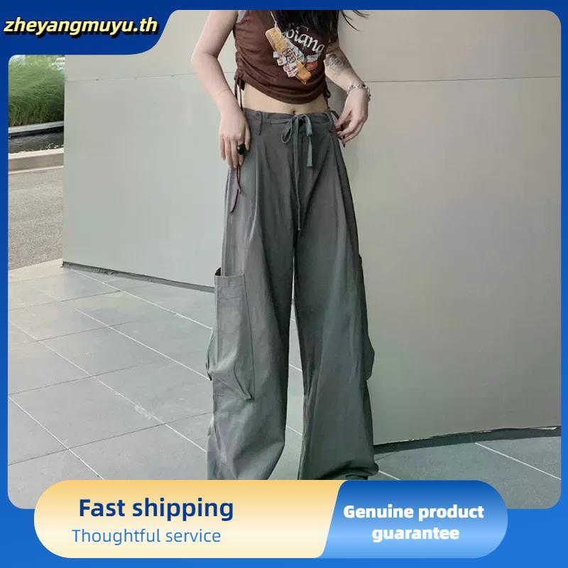 Ruo Bei Xuan กางเกงขากว้าง เอวสูง ทรงหลวม สีดํา