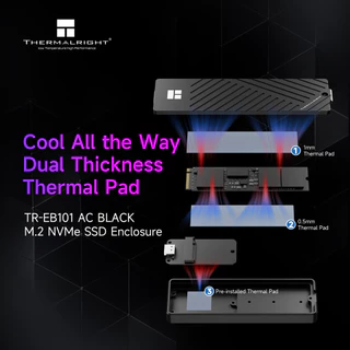 Thermalright กล่อง SSD M.2 NVMe SATA Enclosure 10Gbps USB3.2 GEN2 อะลูมิเนียมเต็มตัว ระบายความร้อนสูง รองรับ M Key B Key สำหรับโน้ตบุ๊ก มือถือ PS5 TR-EB101 สีดำ