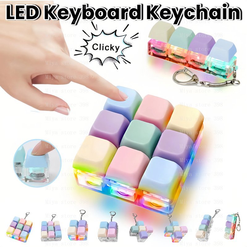 Mini LED Unzip Keychain Keyboard – Macaron Color Stress Relief Toy