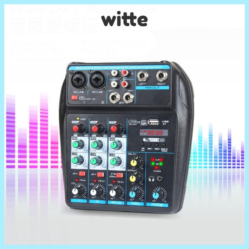 WITTE Audio Mixer, Bluetooth Monitor Karaoke System DJ Console Mixer, แบบพกพา 4 Channel พร้อม 48V Ph