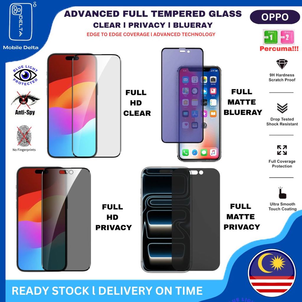 [ADVANCED] Oppo A3Pro,A5Pro,A6Pro,A79,A98,Reno 15F,15Pro,15,14F,14Pro,14,13F,12F ป้องกันหน้าจอความเป