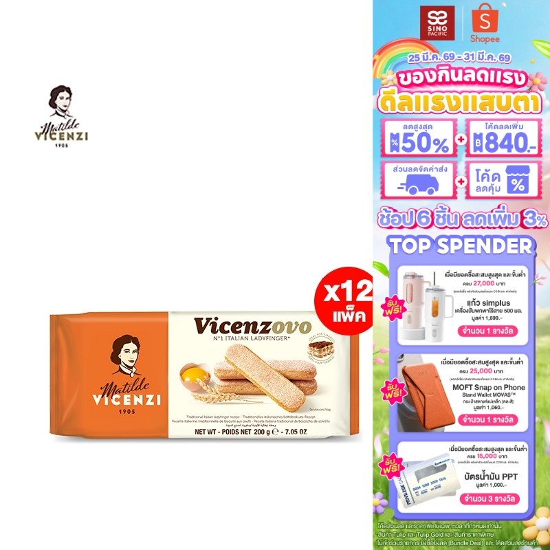 [ยกลัง] Vicenzi Vicenzovo Lady Finger วิเชนซี วิเชนโซโว เลดี้ ฟิงเกอร์ส 200 กรัม