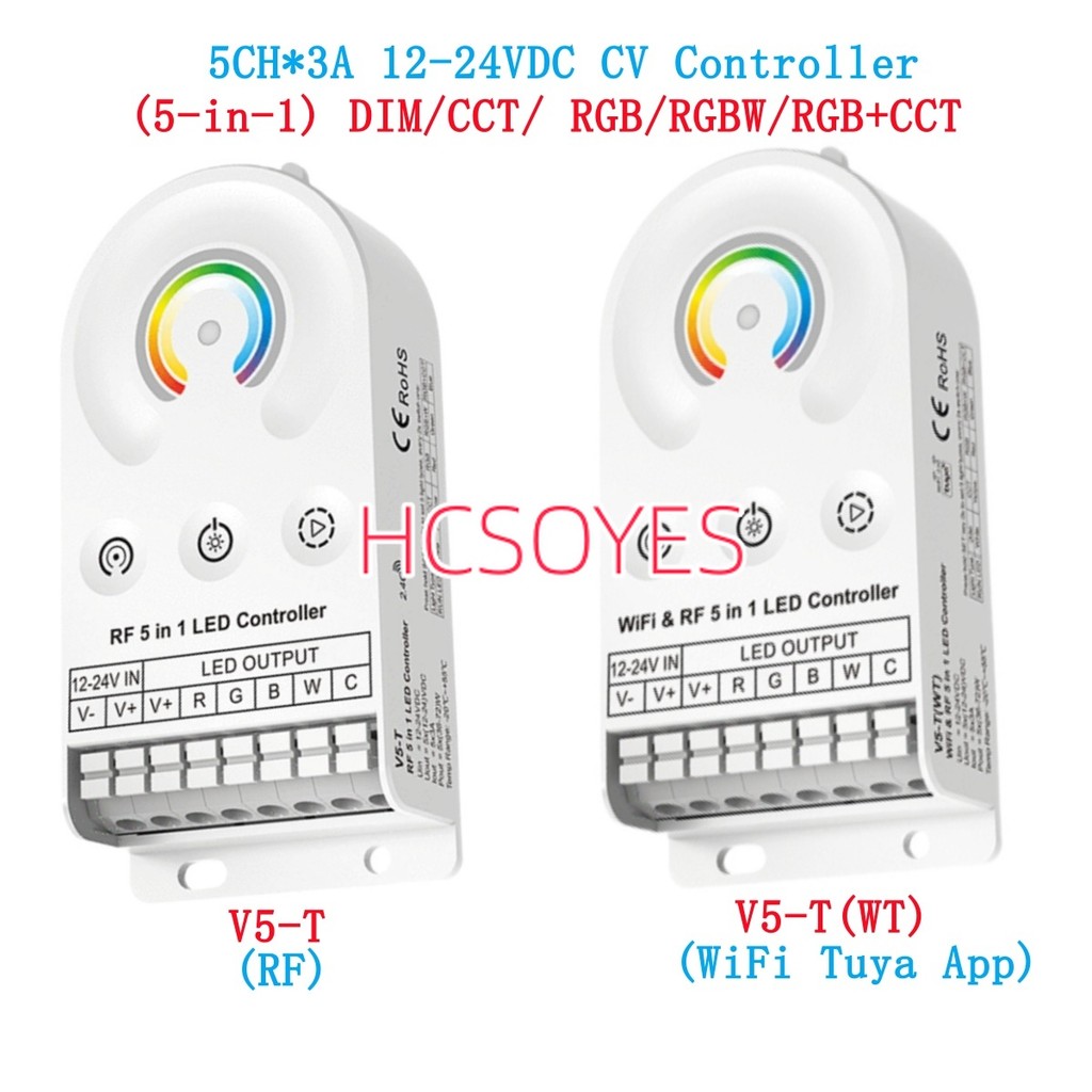 SKYDANCE V5-T (WT) 5 in 1 WiFi Tuya APP LED Controller V5-T 2.4G RF CV Controller 5CH*3A สําหรับ DIM
