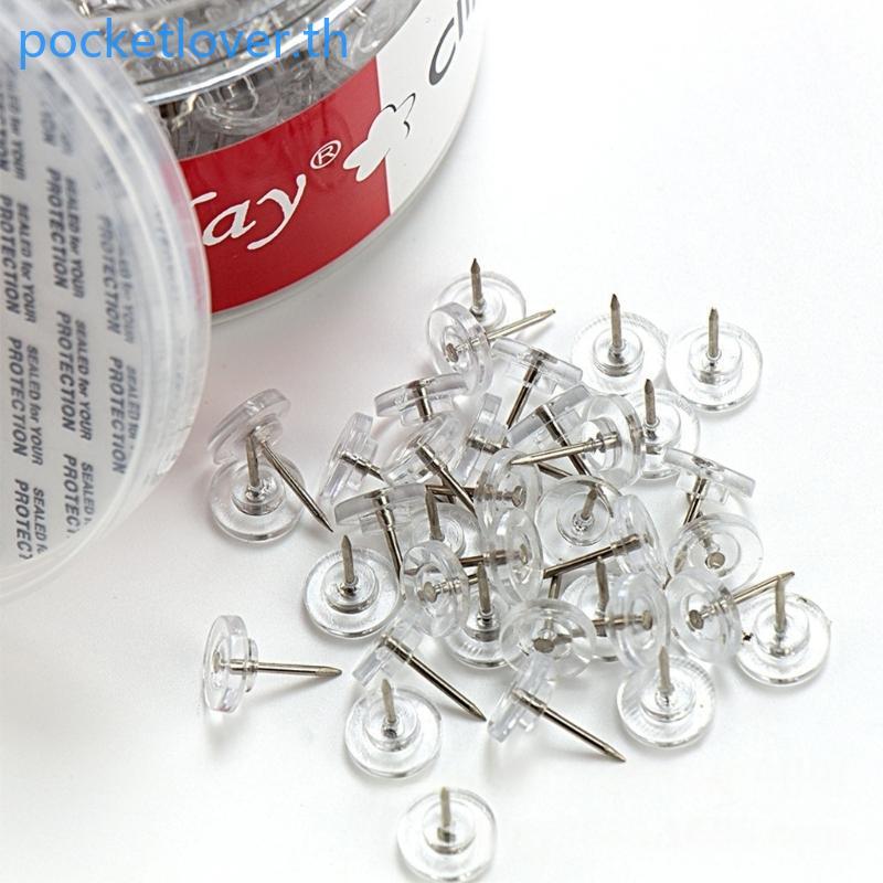 Poc 60 ชิ้นใสหัวแบน Push Pin รอบแบน Push Pin สําหรับ Bulletin Board Cork Board