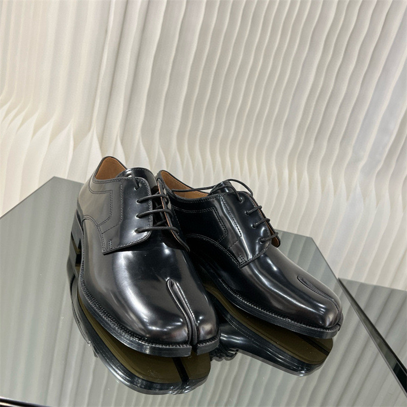 PBAN MM6 Tabi Split-toe shoes, British style black lace-up derby shoes, low-heel comfortable retro l