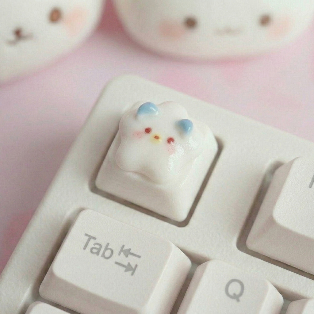 Kawaii สีชมพู Bunny Custom Keycaps โปรไฟล์เชอร์รี่ ABS Artisan Keycap สําหรับคีย์บอร์ดน่ารัก DIY โต๊ะตกแต่งเดี่ยว ESC Key Ca