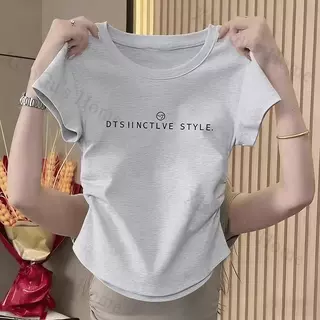 เสื้อยืด สวยๆ ผู้หญิง ฤดูร้อน ใหม่ แขนสั้น ทรงสลิมฟิต เสื้อรัดรูป สวยๆ เสื้อแฟชั่น ผู้หญิง เสื้อผ้าคนอ้วนไซซ์ใหญ่ จับจีบ