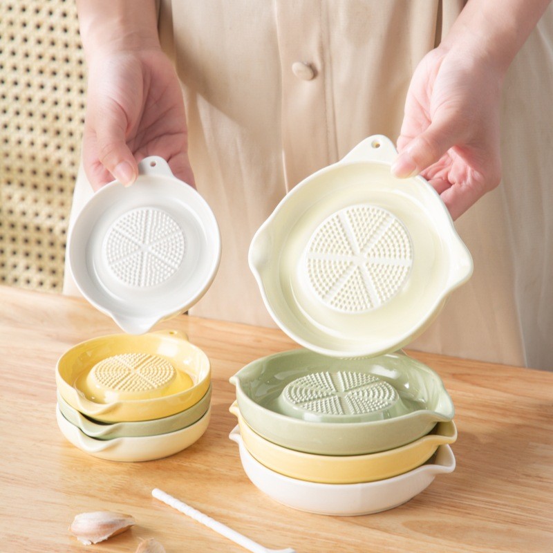 Popular~Cream-colored ceramic garlic masher, large-sized food processor for finely grinding ginger p