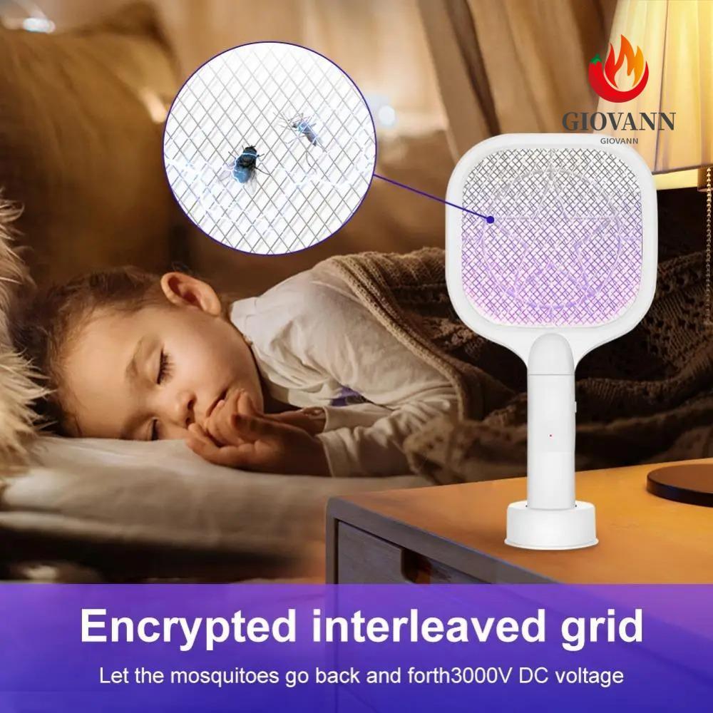 GIOVANNI Fly Swatter Trap, LED UV Light Electric Bug Zapper, แบบพกพา USB ชาร์จอัตโนมัติแมลงแร็กเก็ต 