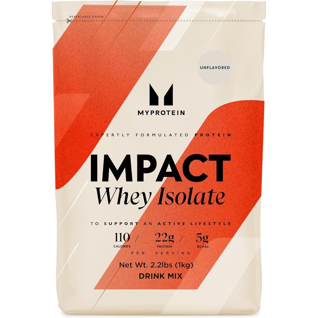 Myprotein Impact Whey Protein Isolate, 2.2 Lbs (40 เสิร์ฟ) ไม่ปรุงแต่ง, 22g โปรตีน, กลูตามีน 3.5g & 