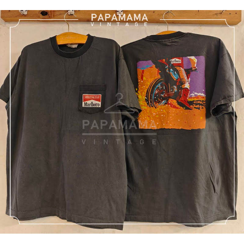 Marlboro the Motocross pocket bio washed เสื้อวินเทจ คลาสสิค papamama vintage shirt