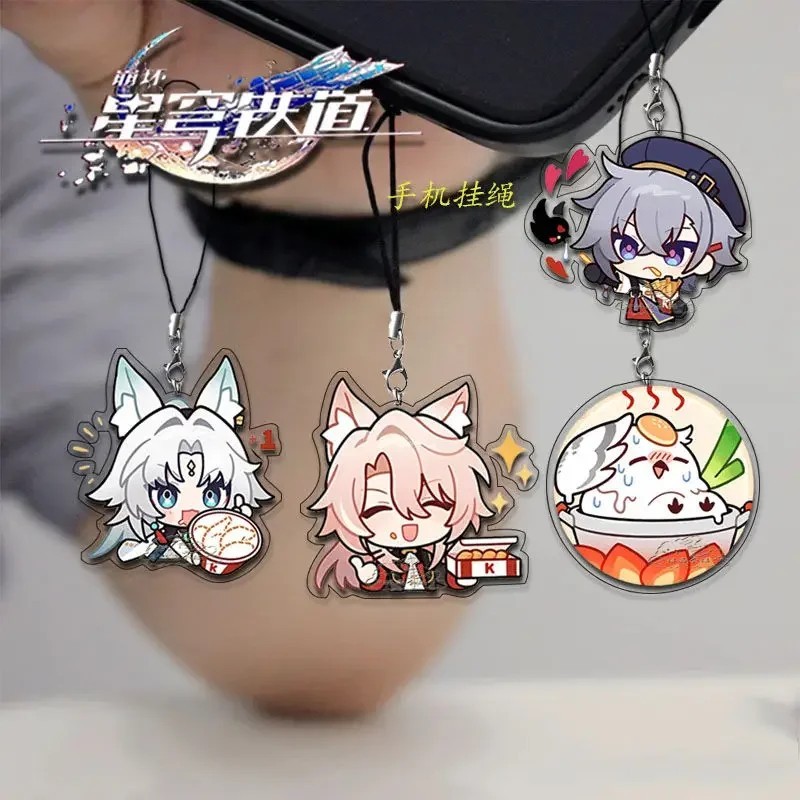 พวงกุญแจเชือกคล้องโทรศัพท์ Honkai Star Rail HSR พร้อมตัวละคร Feixiao Jiaoqiu Moze อะคริลิค Chibi น่ารักมากเป็นของขวัญเกม