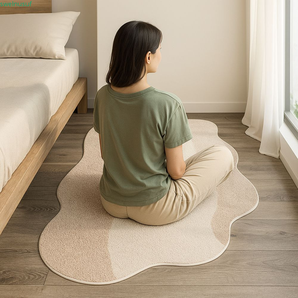 SAUTE พรมห้องนอน พรมผิดปกติสไตล์ครีมนุ่ม สบายลื่น Minimalist ดูดซับพรมข้างเตียงโรงแรม