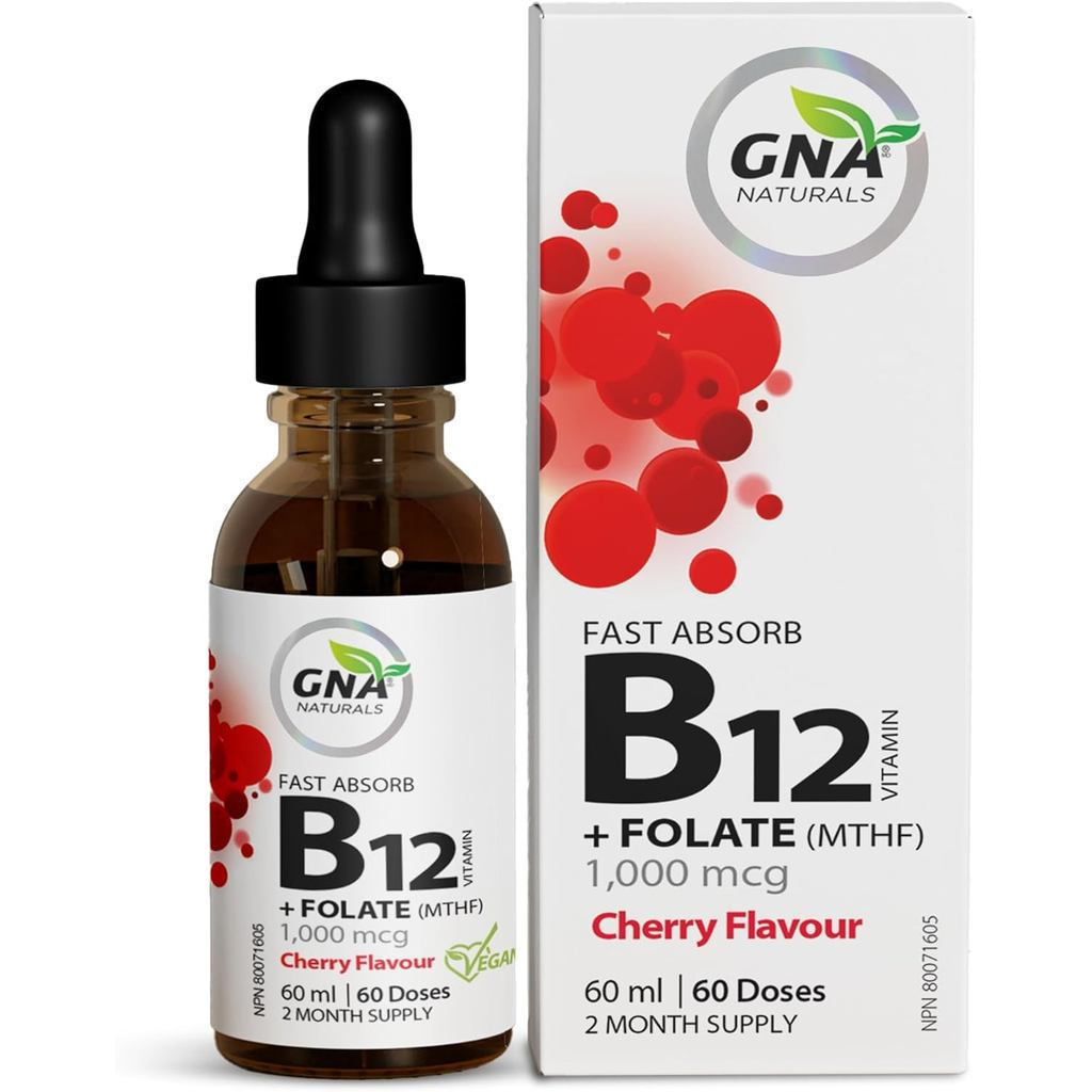 GNA Naturals Vitamin B12 Sublingual Liquid Drops – Methylcobalamin 1000 mcg + Folate – Methyl B12 Co