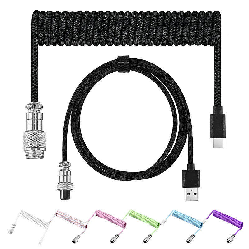 Coiled Keyboard Cable Type C ถึง USB-A Mechanical Keyboard Cable ที่ถอดออกได้โลหะ Aviator Double Sle