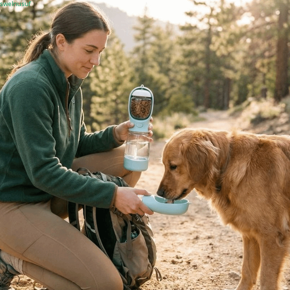 SAUTE Pet Outdoor Companion Cup, 3 in 1 Leak Proof Dog Food Dispenser, Travel Pet Cup Plastic Portab