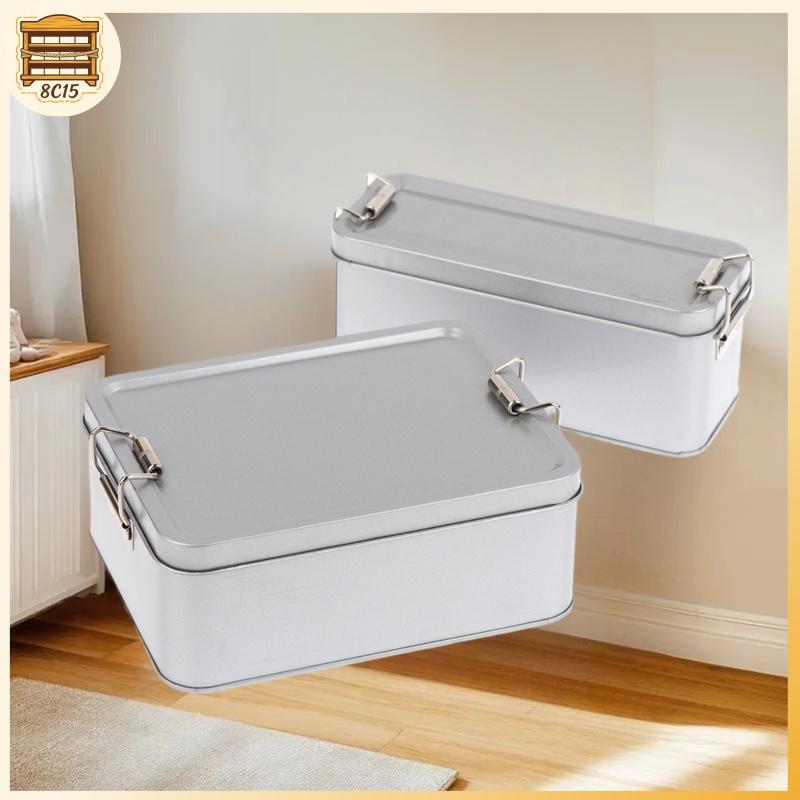 [8C15] กล่องดีบุก Bule กล่องดีบุกสี่เหลี่ยมพร้อมฝาปิดกล่องเก็บโลหะเค้ก Paaging กล่องพร้อมกล่องขนม Bu