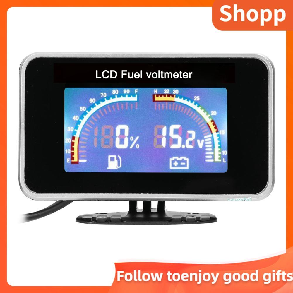 Shopp Shopp Dioche มาตรวัดน้ำมันเชื้อเพลิงแบบดิจิตอลโวลต์มิเตอร์ 2-in-1 LCD รถสากลระดับ 9-36V สำหรับ