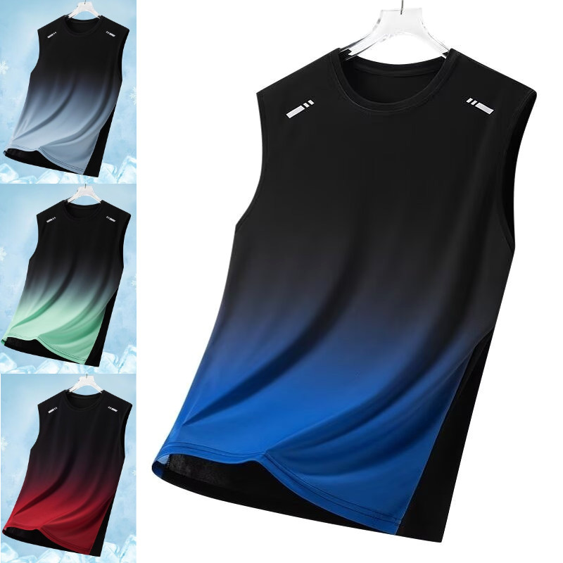 PannoFluxus เสื้อกีฬาผู้ชายผ้าไหมน้ําแข็งอเมริกันแห้งเร็วฟิตเนสเช้าวิ่งแบดมินตันด้านบน