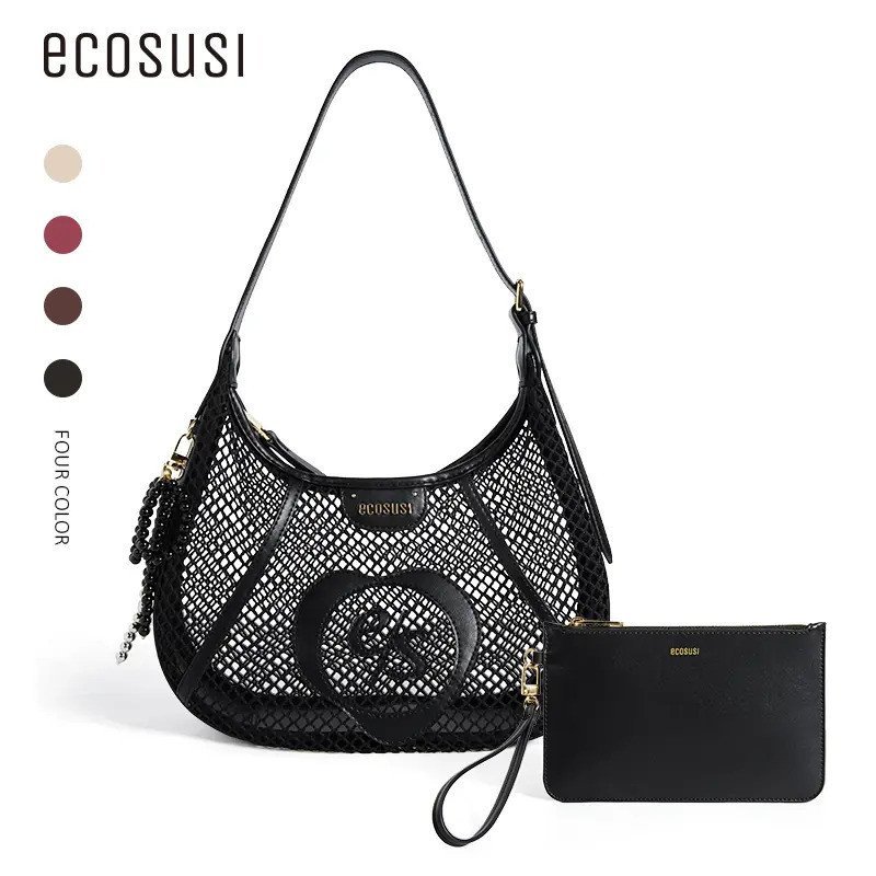ECOSUSI Siri, กระเป๋าสะพายข้าง, วัสดุตาข่าย, กระเป๋าสะพายหนัง PU และตาข่าย, พร้อมสายโซ่ลูกปัด