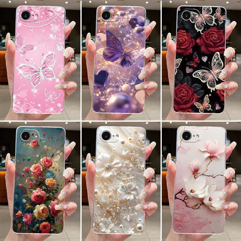 สําหรับ iPhone 17e กรณีใสแฟชั่นหรูหราผีเสื้อดอกไม้นุ่ม TPU ซิลิโคนเยลลี่ฝาครอบโทรศัพท์สําหรับ Apple iPhone 17e 17 e ปลอก