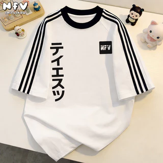 【จัดส่งตลอด 24 ชั่วโมง】NFV แฟชั่นเกาหลี💕เสื้อยืดแขนสั้นคอกลม ลวดลายแฟชั่น Oversized ทรงหลวม ผ้าฝ้าย YG4718