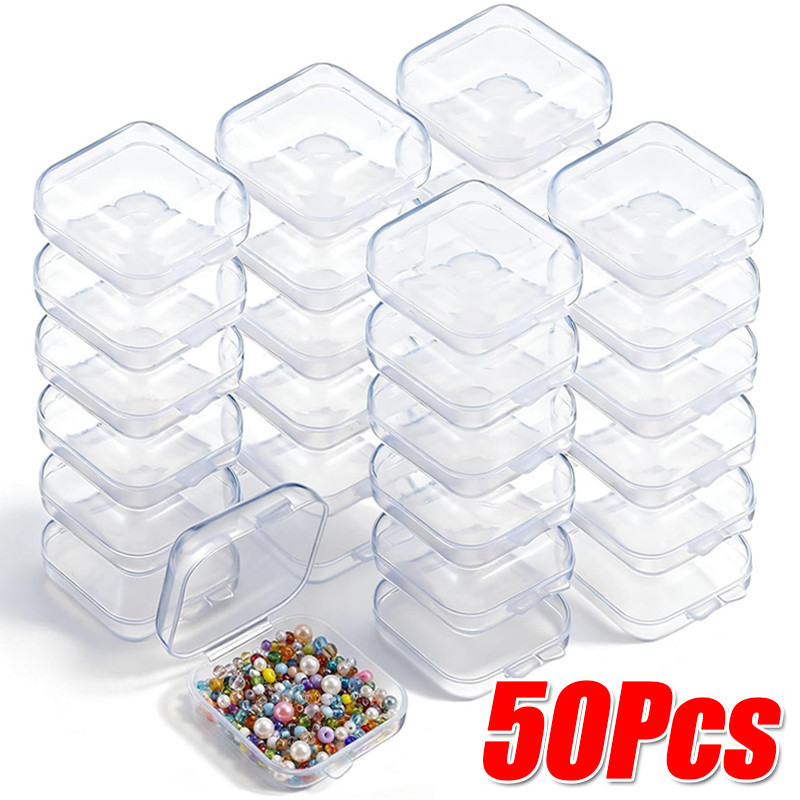 10/30/50 ชิ้น Mini Jewelry Earplug กล่องเก็บ/กล่องเก็บโปร่งใสแบบฝาพับชิ้นเดียว