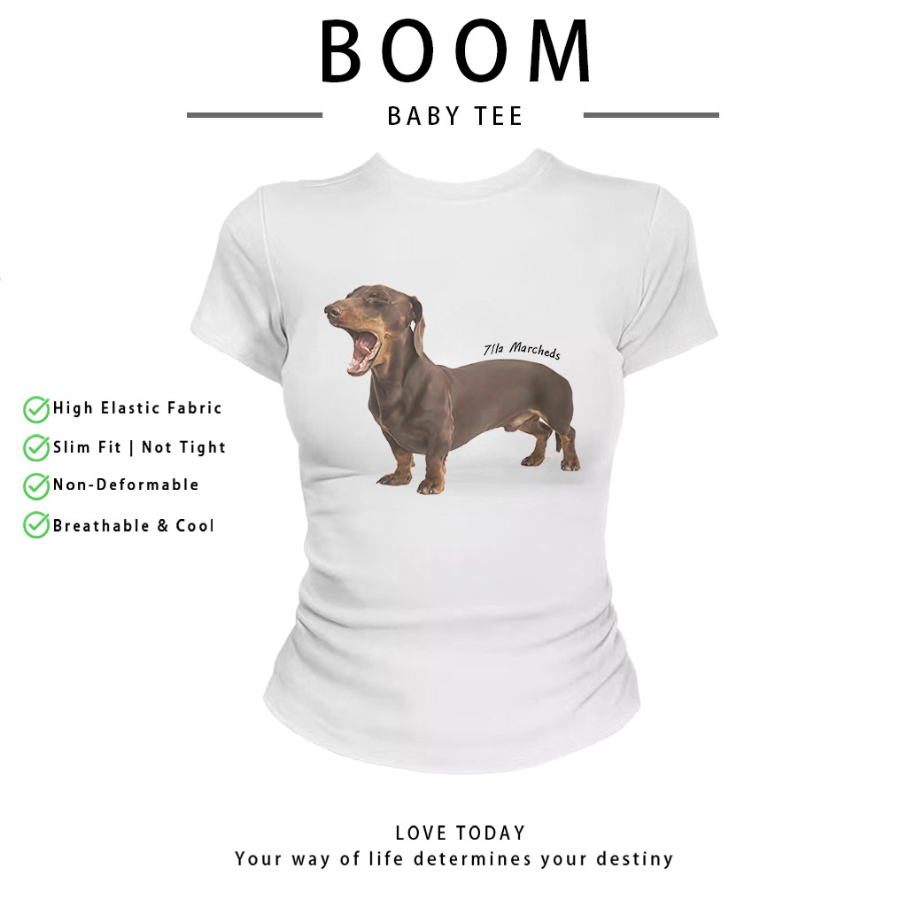 COD（จัดส่งภายใน 24 ชั่วโมง）เสื้อสาวอวบ เสื้อครอปท็อป แขนสั้น babytee สไตล์เกาหลี y2k T-shirt | DOG D