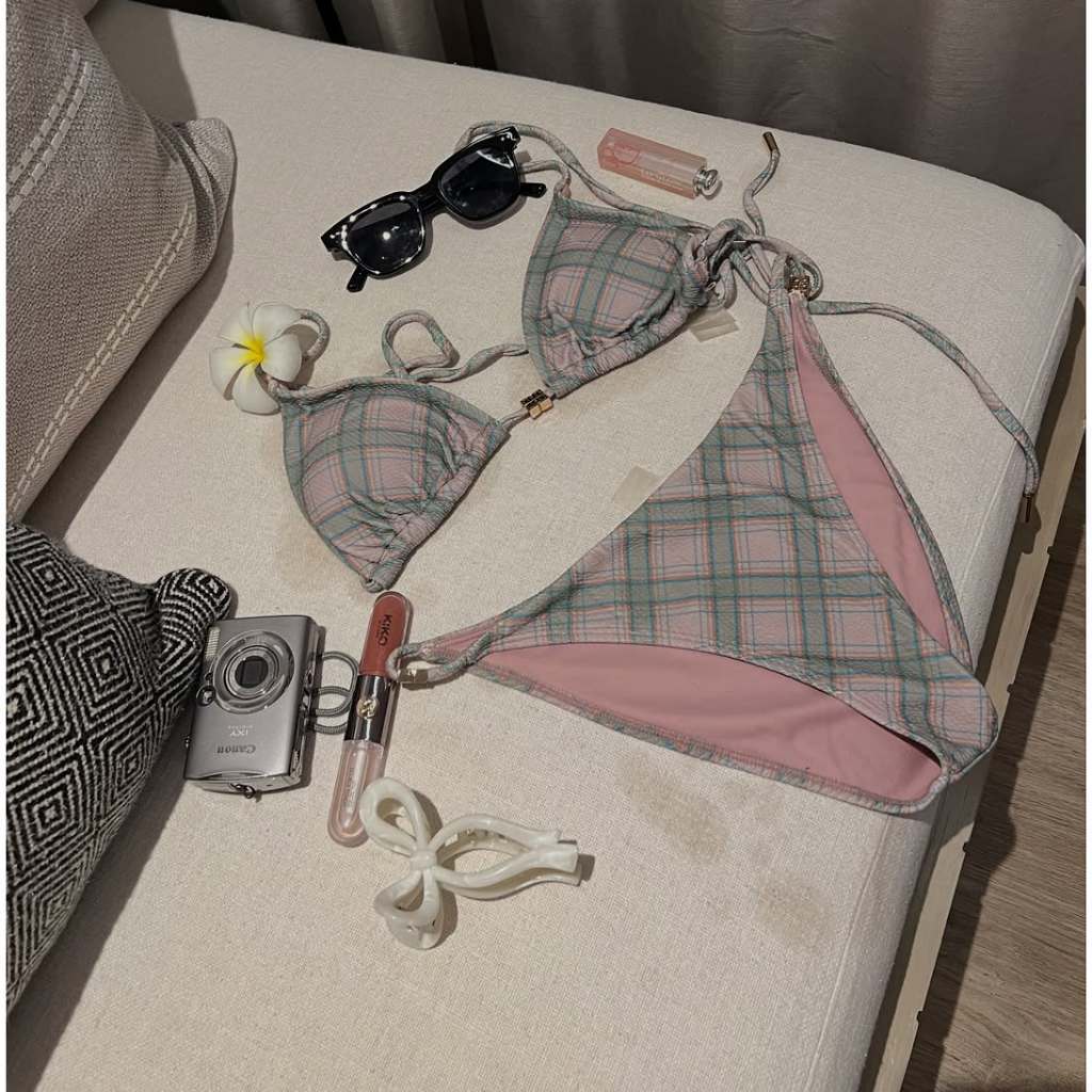 bikini   sexy   ชุดว่ายน้ำ   ลายสก็อตแบบเรโทร ดีไซน์แบบมีเชือกผูก   ชุดไปทะเล  ins  รุ่นที่ขายดีที่สุด - รูปที่ 7