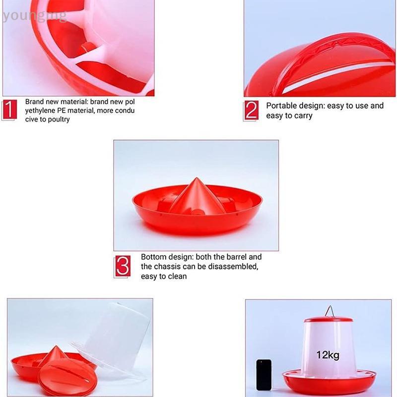 [YG] 1/4/6/8/10Kg ถังอัตโนมัติ Rooster Hen Feeding, ฟาร์มสัตว์สัตว์ปีกนกกระทา Pigeon Feeding Supplies 1 Pc TH