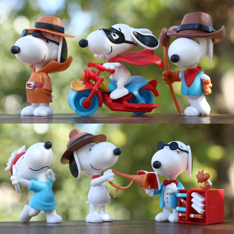6 ชิ้น Snoopy ตุ๊กตาการ์ตูนตกแต่งอะนิเมะ Action Figures น่ารัก Q Figurals สําหรับโต๊ะรถเด็กs ของขวัญวันเกิดคริสต์มาส