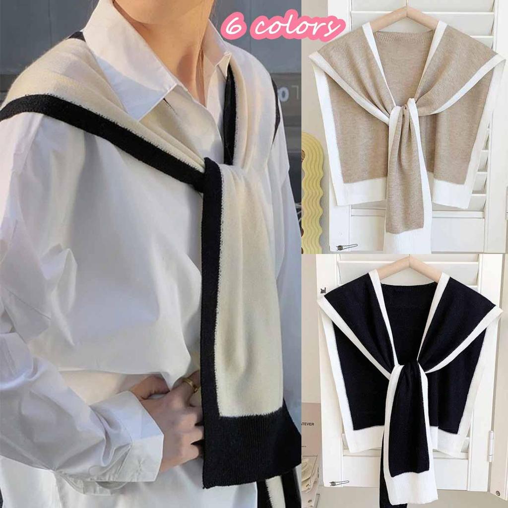 Black#ผ้าคลุมไหล่ถักลายบล็อกสี ดีไซน์ทันสมัย ​​เสื้อคลุมสำหรับผู้หญิง เหมาะสำหรับห้องปรับอากาศ ใช้คลุมไหล่ รุ่น88053