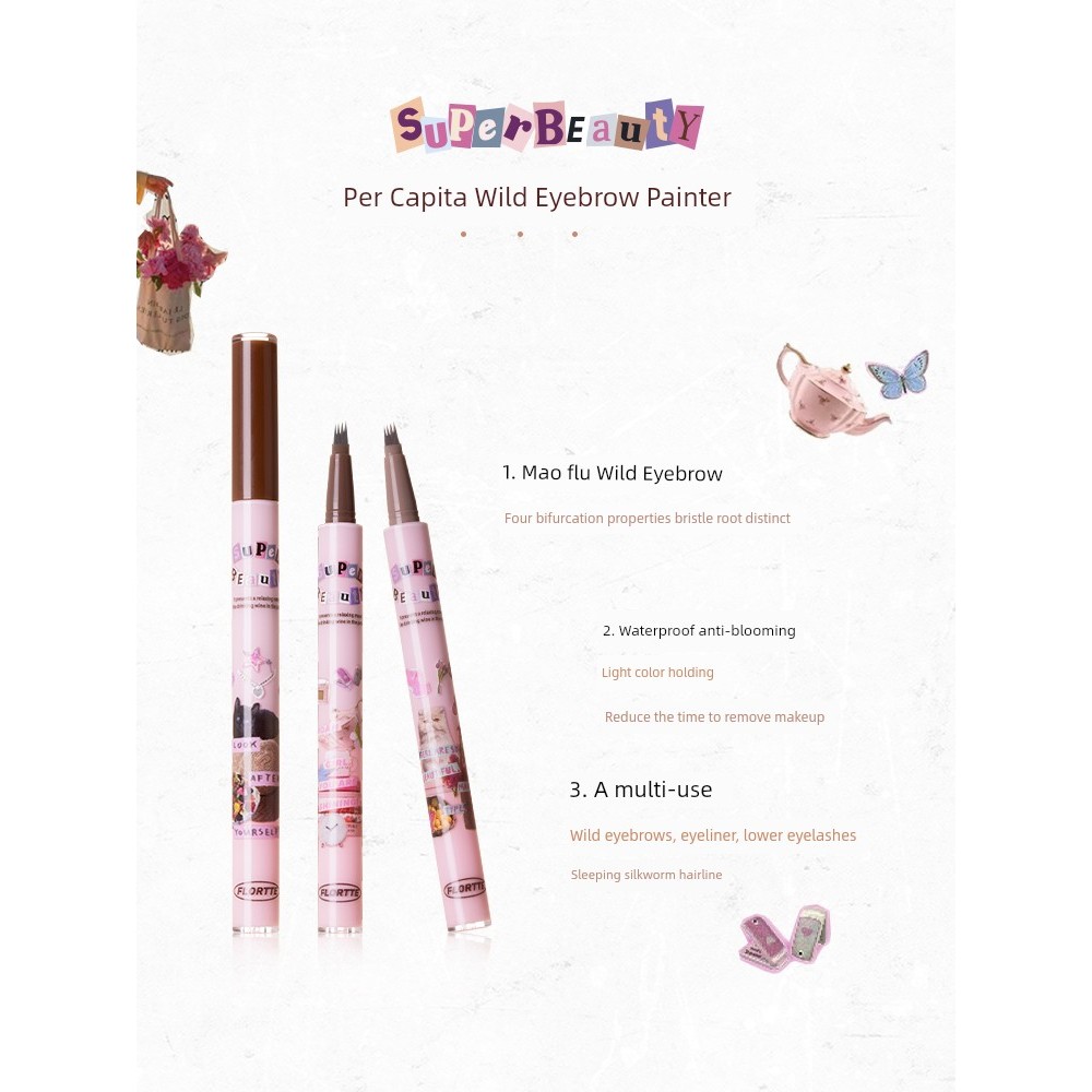เขียนคิ้ว ดินสอเขียนคิ้วกันน้ำ FLORTTE/FLORTTE FLORTTE Melia Blade Water Eyebrow Pencil Split-stafad