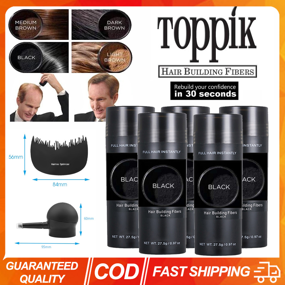 (จัดส่งในพื้นที่) ผงเพิ่มความหนาเส้นผม Toppik 5 ชิ้น - สีน้ำตาลและดำ ปกปิดผมบาง ย้อมผมเร่งด่วน แฮร์ไฟเบอร์ธรรมชาติ