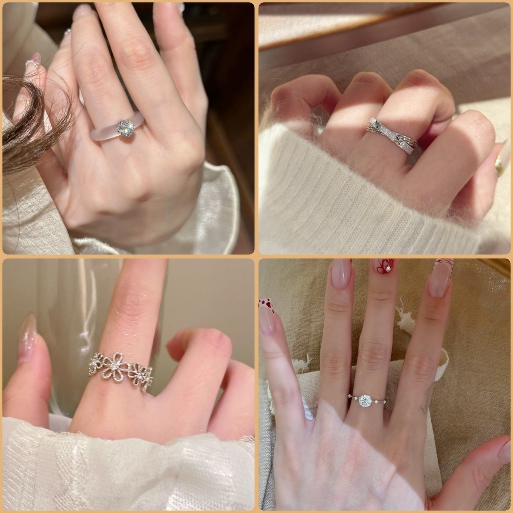 ผู้หญิง Vogue Alloy Zircon Rotundity Hollowed-out Flower Rings