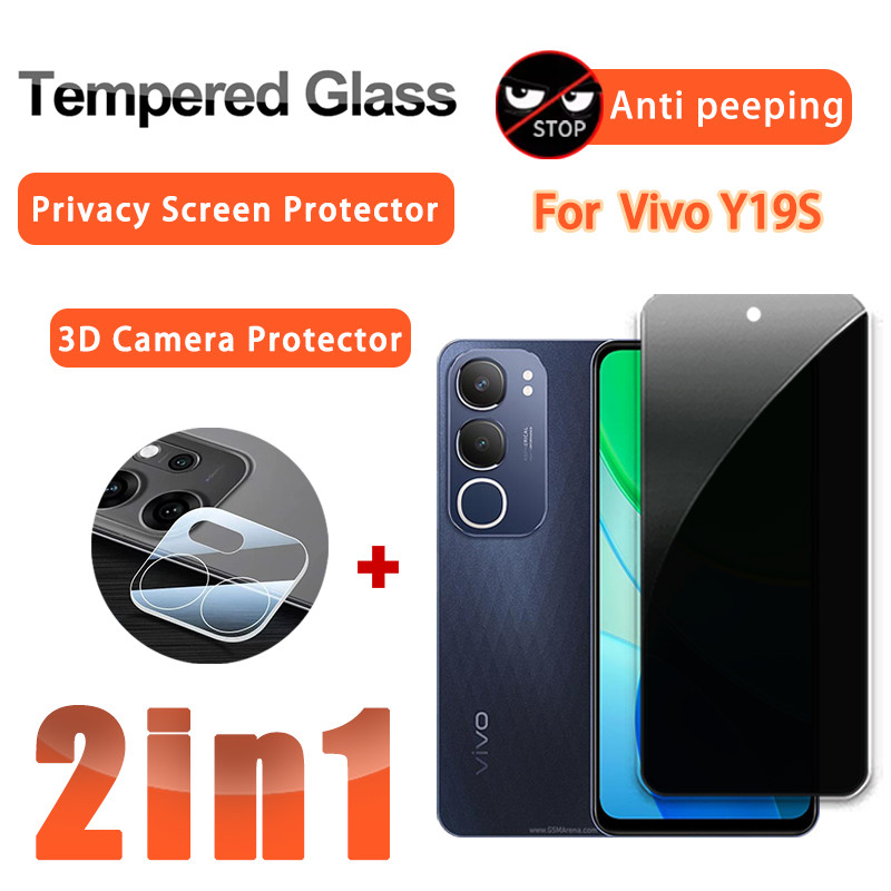 2 ใน 1 ฟิล์มความเป็นส่วนตัว Vivo Y19S ฟิล์มกระจกนิรภัยสำหรับ Vivo Y19 Pro Y04 Y03t Y03 Y18e Y18 Y18t